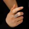 Bague Fleur de Vie ajustable en acier inoxydable Modele 7 Argent portee | Esoteria.shop