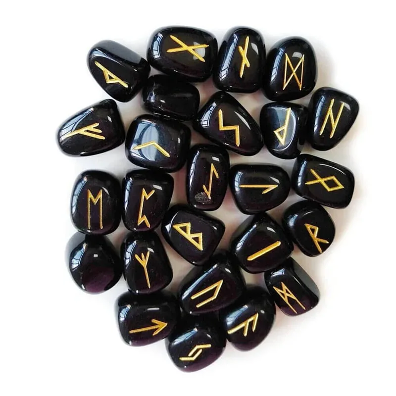 Runes divinatoires viking en pierre naturelle Obsidienne 2 | Esoteria.shop