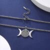 Collier Pendentif Triple Lune Fleur de Vie Argent 4 | Esoteria.shop